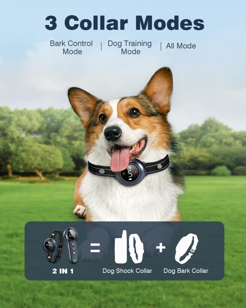 2-in-1 Dog Shock Collar Dog Bark Collar - Smart Anti Barking Dog Training Collar with Adjustable Sensitivity 3300FT Remote for All Breeds IP67 Waterproof E-Collar 2-in-1 Dog Shock Collar Dog Bark Collar - Smart Anti Barking Dog Training Collar with Adjustable Sensitivity 3300FT Remote for All Breeds IP67 Waterproof E-Collar