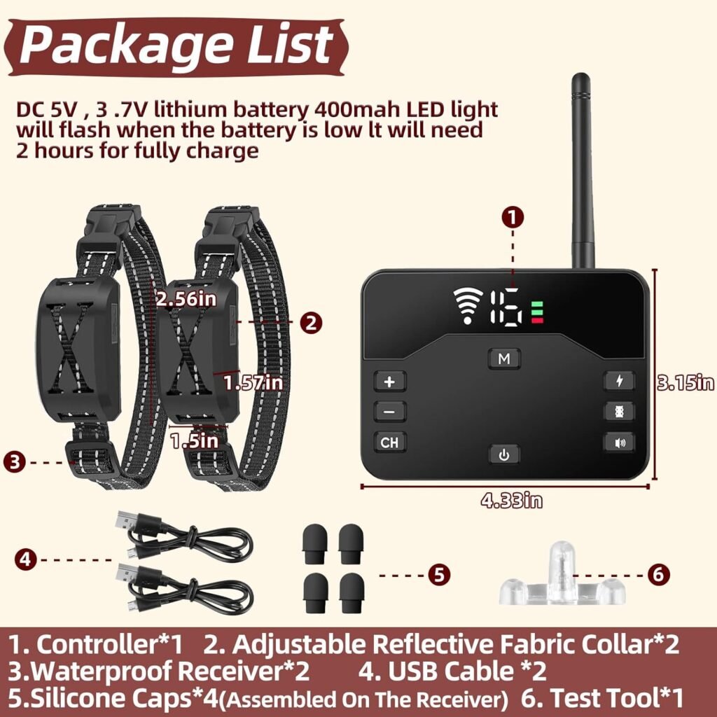 2-in-1 Wireless Dog Fence  Remote Training Collar System, Electric Containment System with Adjustable Boundary, Beep/Vibration/Static Modes, Rechargeable Waterproof Dog Collar