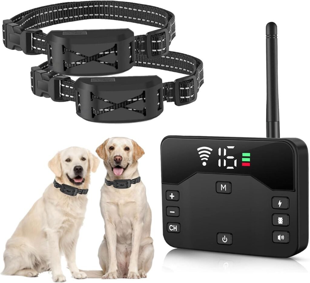 2-in-1 Wireless Dog Fence  Remote Training Collar System, Electric Containment System with Adjustable Boundary, Beep/Vibration/Static Modes, Rechargeable Waterproof Dog Collar