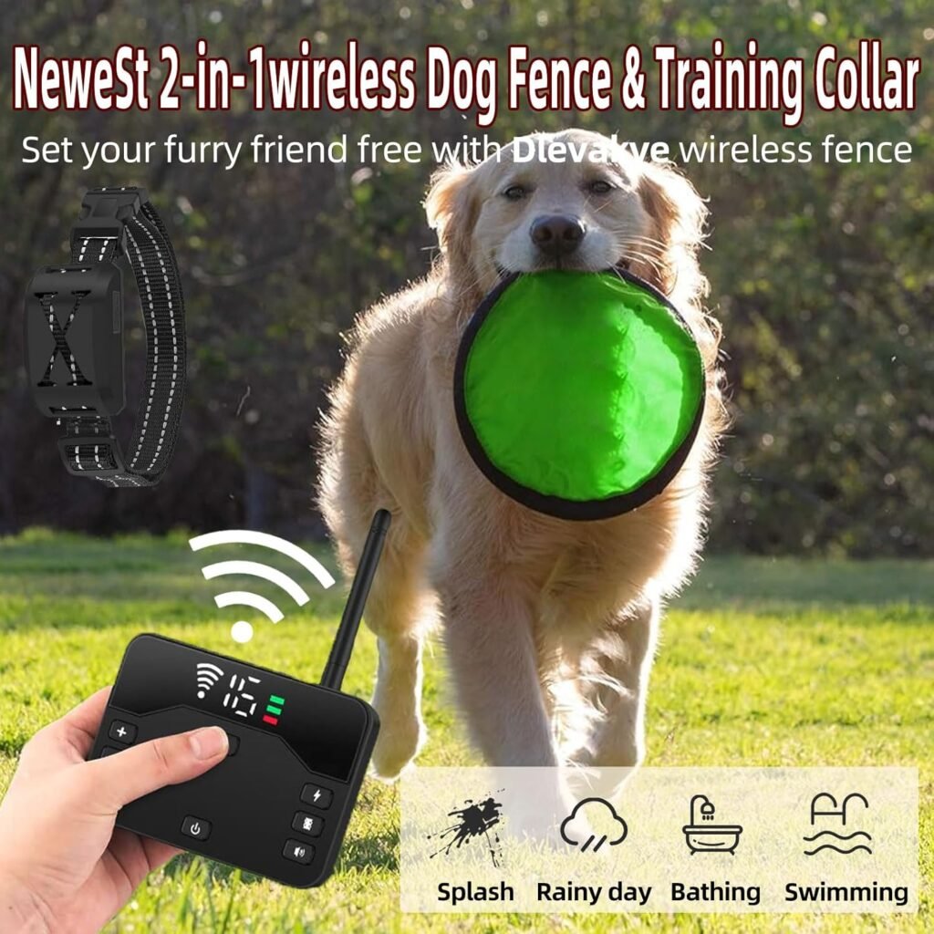 2-in-1 Wireless Dog Fence  Remote Training Collar System, Electric Containment System with Adjustable Boundary, Beep/Vibration/Static Modes, Rechargeable Waterproof Dog Collar