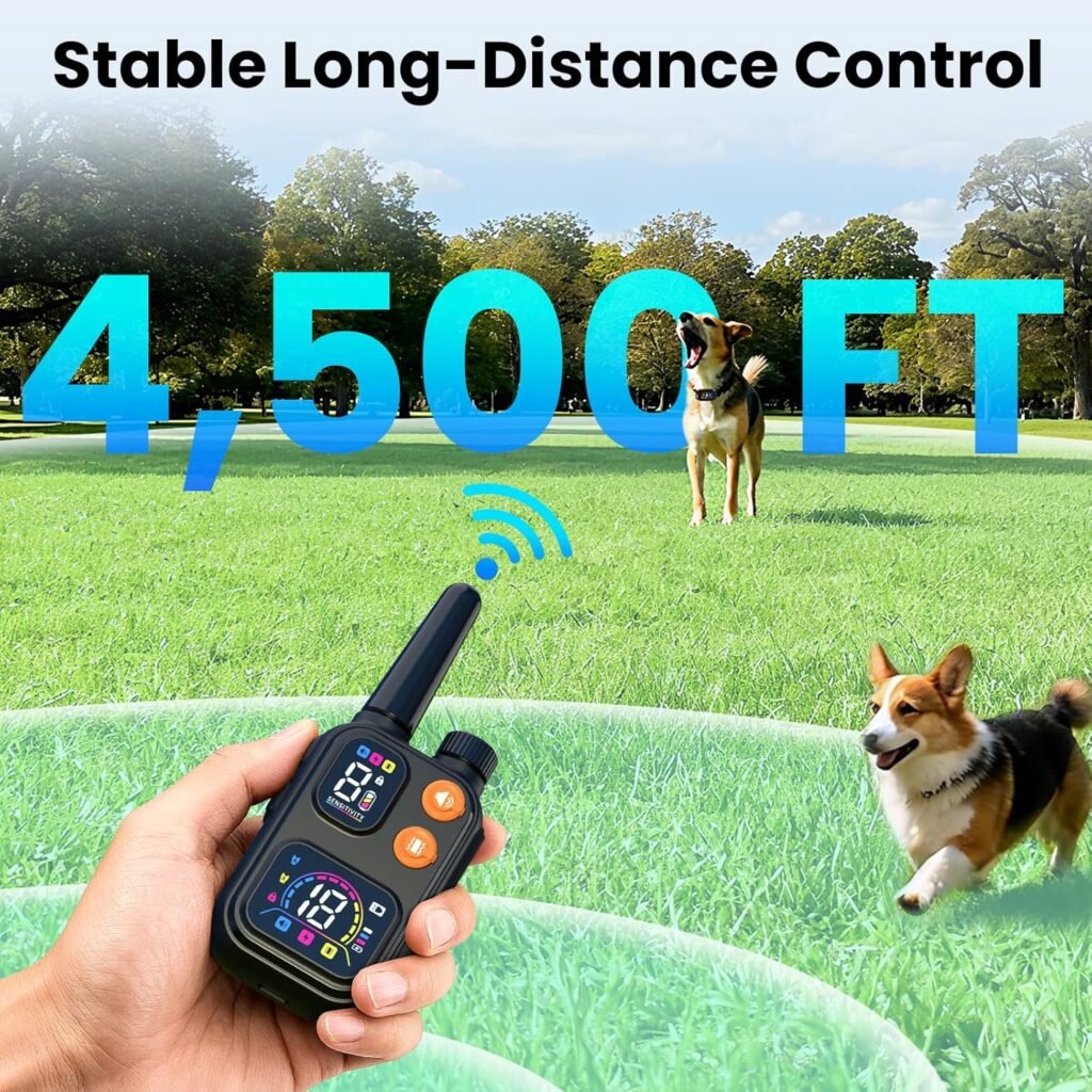 2 in Dog Bark and Shock Collar - 4500FT Bark Collar with Remote, Voiceprint Recognition, Beep/Vibration/Shock Modes, Sensitivity Levels, IP67 Waterproof, Portable Training Collar for 5-120lbs Dogs