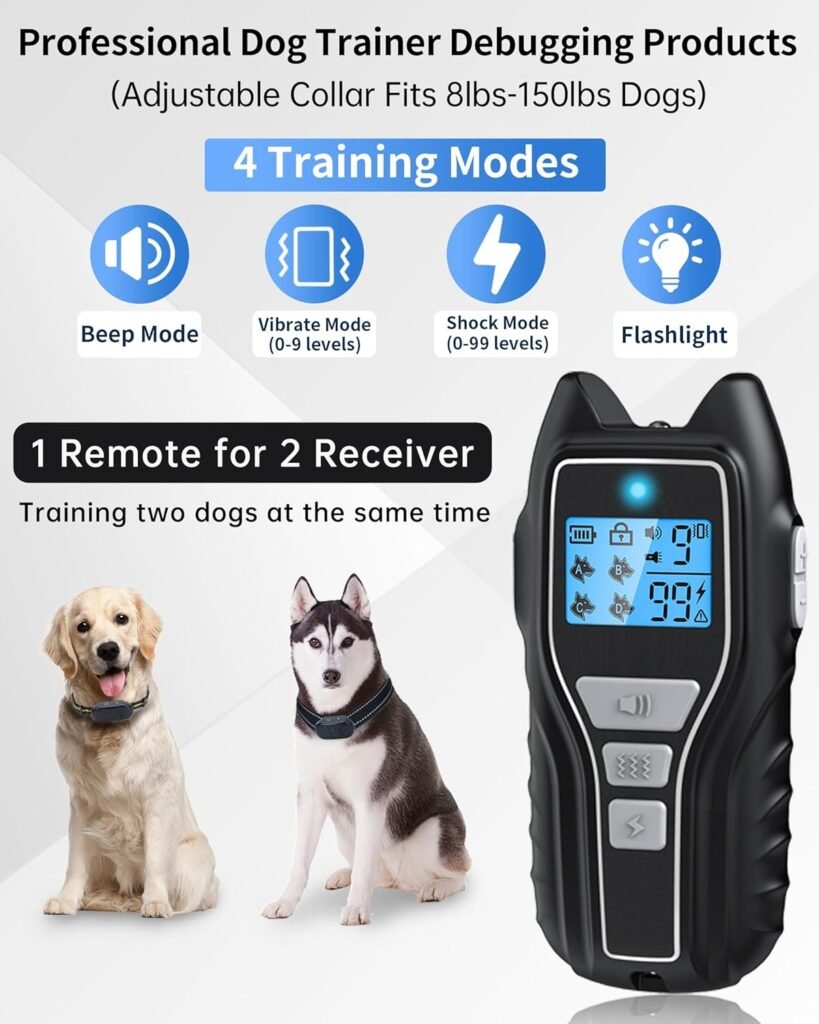 Asrcs Shock Collar for Dogs Dogs (15-120lbs) 2000FT Dog Shock Collar with Remote Control Waterproof Dog Training Collar with Remote Safe Modes Rechargeable Lock Flash Light for All Breeds - BL