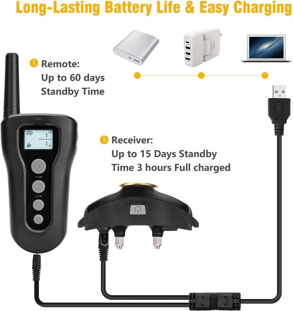 Bousnic Dog Training Collar Dogs Upgraded 1000ft Remote Rechargeable Waterproof Electric Shock Collar with Beep Vibration Shock for Small Medium Large Dogs (15lbs - 120lbs)