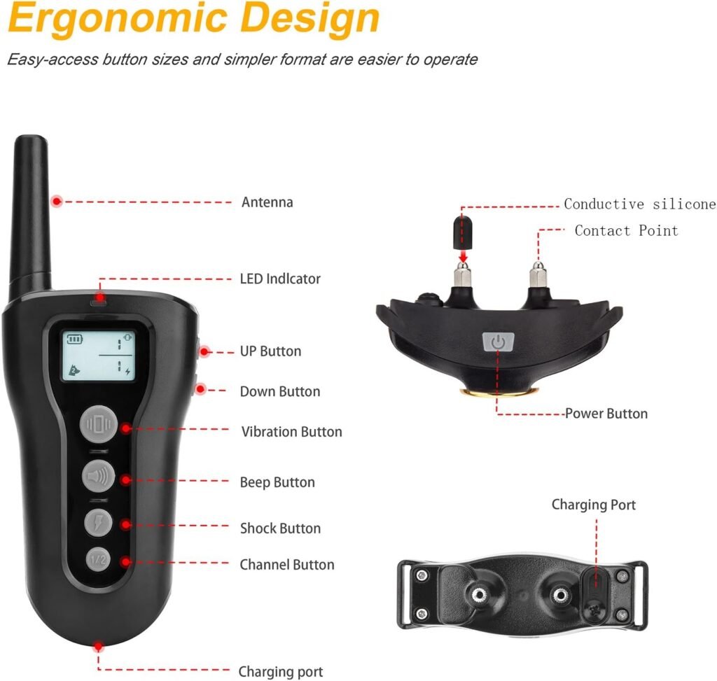Bousnic Dog Training Collar Dogs Upgraded 1000ft Remote Rechargeable Waterproof Electric Shock Collar with Beep Vibration Shock for Small Medium Large Dogs (15lbs - 120lbs)