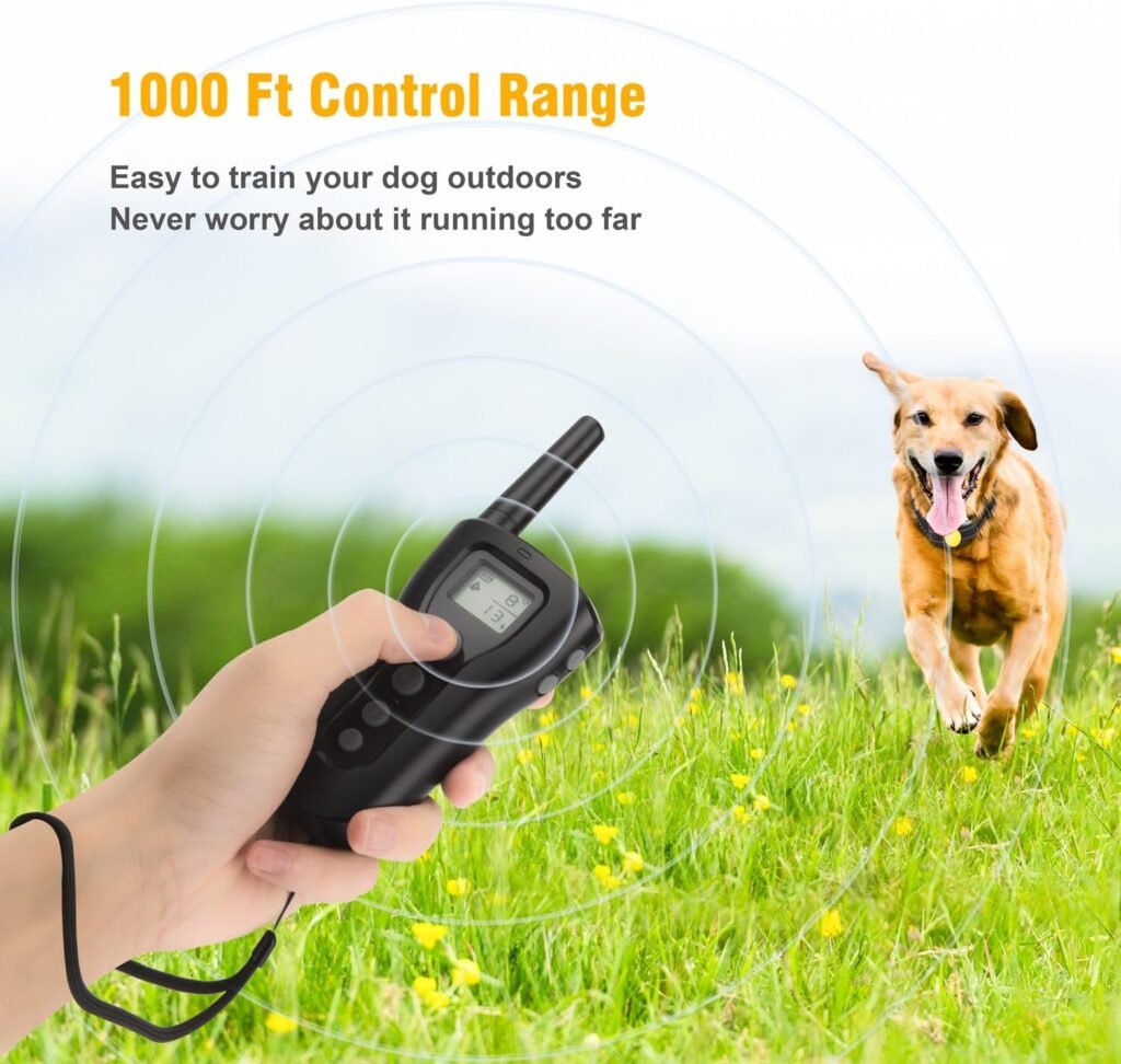 Bousnic Dog Training Collar Dogs Upgraded 1000ft Remote Rechargeable Waterproof Electric Shock Collar with Beep Vibration Shock for Small Medium Large Dogs (15lbs - 120lbs)