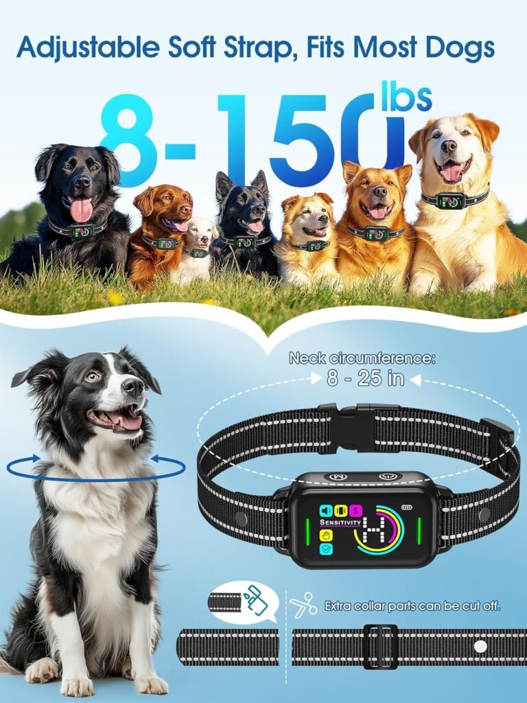 DINJOO Smart Bark Collar - Rechargeable Anti Barking Training Collar with Adjustable Sensitivity, Beep  Shock (Dark Black) for Large, Medium  Small Dogs