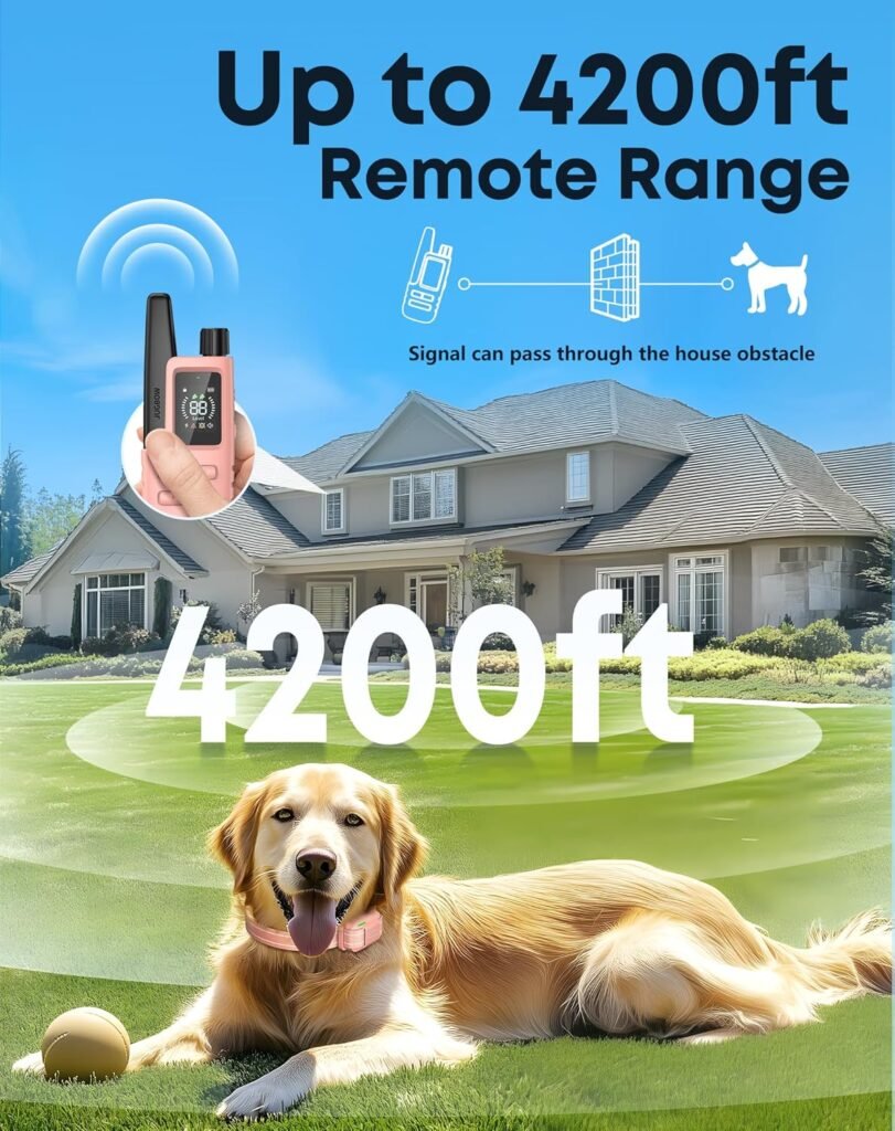 Dog Shock Collar - 4200FT Dog Training Collar with Remote for 5-120lbs Small Medium Large Dogs, IPX8 Waterproof E Collar with Training Modes, Security Lock, Rechargeable Shock Collar Pink