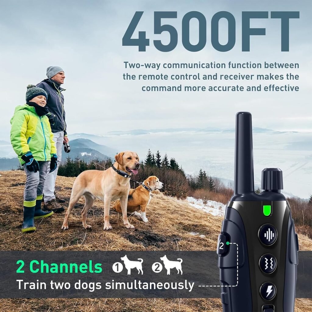 Dog Shock Collar Dogs(15-150lbs) with Flashing Light for Night Walks,4500FT Dog Training Collar Adjustable Pitch Beep(1-8), Vibration(1-16), Safe Shock(1-99), and Keypad Lock