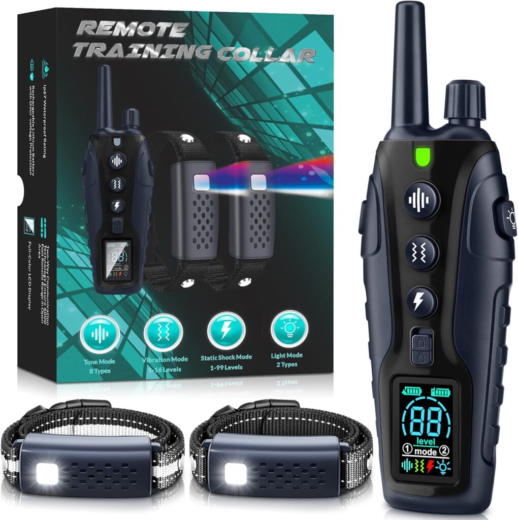 Dog Shock Collar Dogs(15-150lbs) with Flashing Light for Night Walks,4500FT Dog Training Collar Adjustable Pitch Beep(1-8), Vibration(1-16), Safe Shock(1-99), and Keypad Lock
