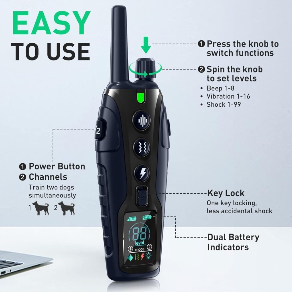 Dog Shock Collar Dogs(15-150lbs) with Flashing Light for Night Walks,4500FT Dog Training Collar Adjustable Pitch Beep(1-8), Vibration(1-16), Safe Shock(1-99), and Keypad Lock