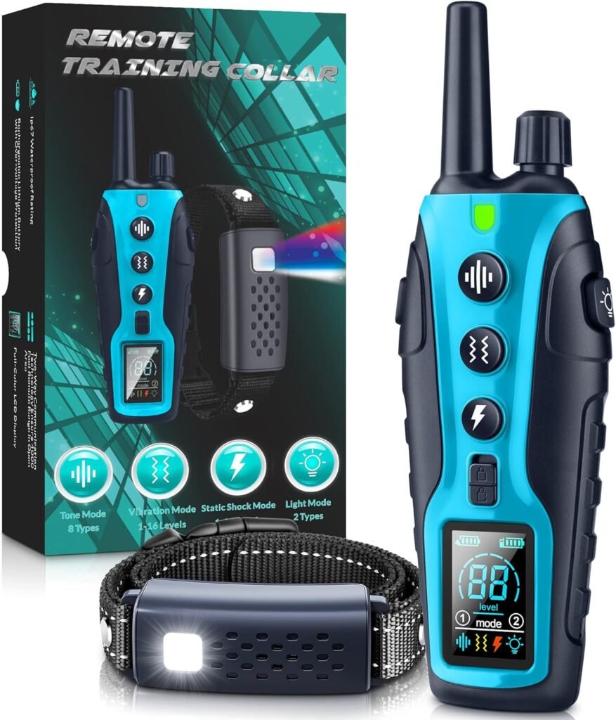 Dog Shock Collar Dogs(15-150lbs) with Flashing Light for Night Walks,4500FT Dog Training Collar Adjustable Pitch Beep(1-8), Vibration(1-16), Safe Shock(1-99), and Keypad Lock