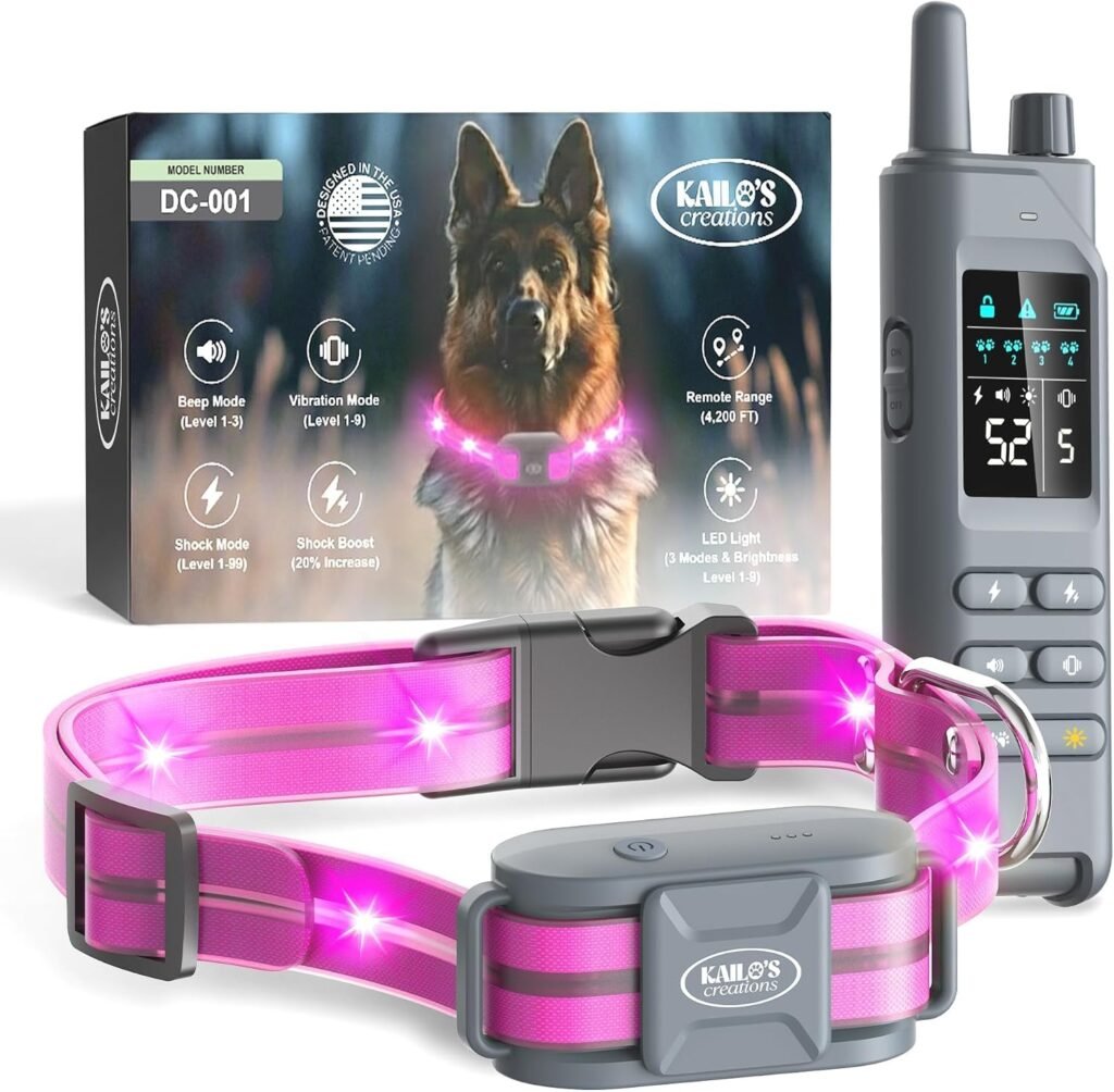 Dog Shock Collar (Updated Version) with 360° LED Lights – 4200FT Dog Training Collar with Remote, IPX8 Waterproof, Beep/Vibration/Safety Shock Modes, Rechargeable E-Collar for Dogs