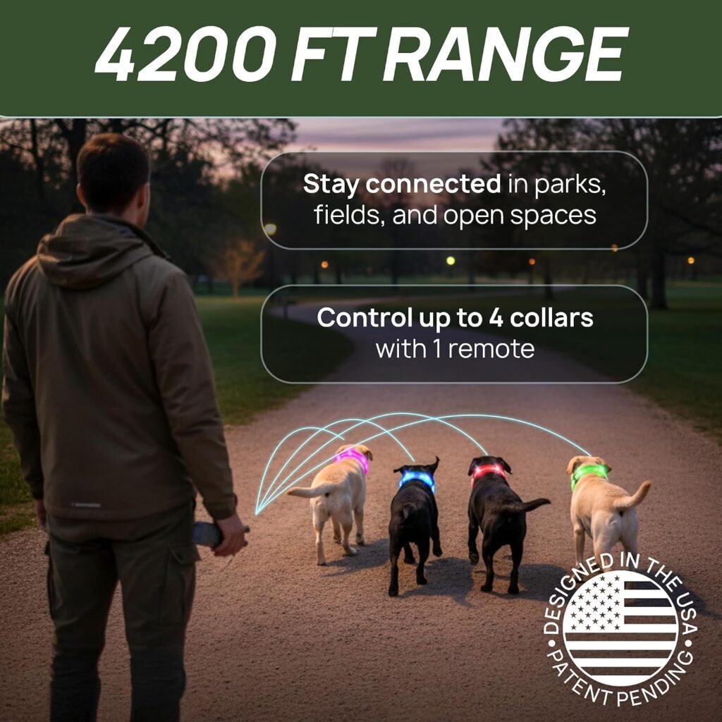 Dog Shock Collar (Updated Version) with 360° LED Lights – 4200FT Dog Training Collar with Remote, IPX8 Waterproof, Beep/Vibration/Safety Shock Modes, Rechargeable E-Collar for Dogs