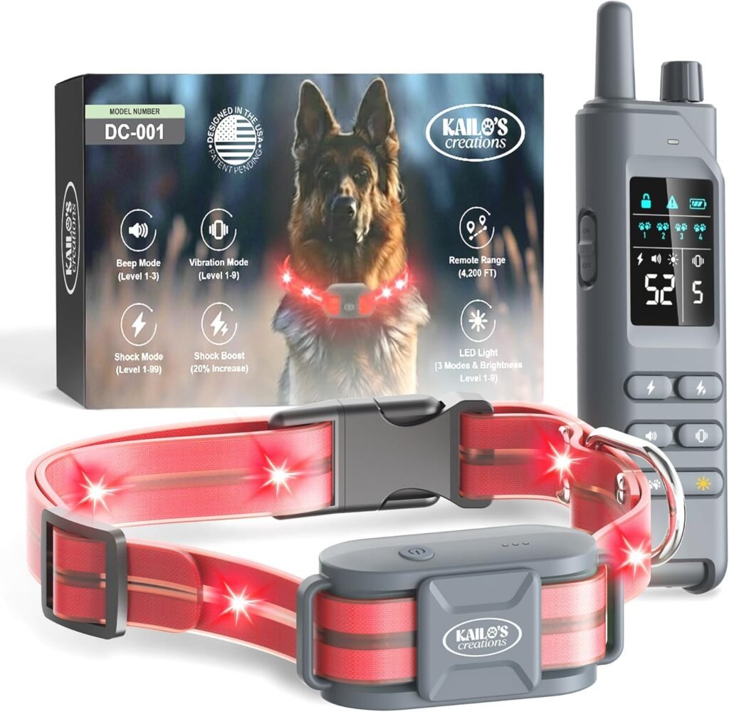 Dog Shock Collar (Updated Version) with 360° LED Lights – 4200FT Dog Training Collar with Remote, IPX8 Waterproof, Beep/Vibration/Safety Shock Modes, Rechargeable E-Collar for Dogs