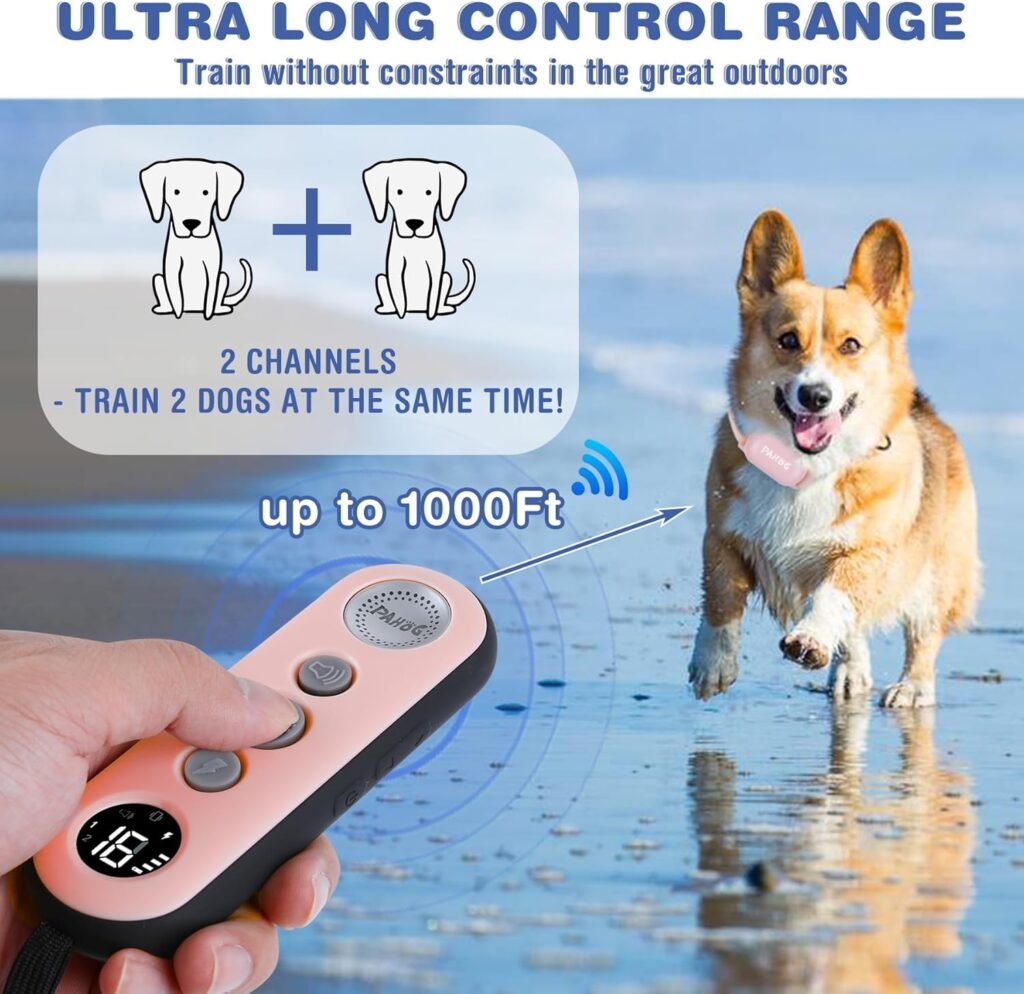 Dog Shock Collar, Waterproof Dog Training Collar with Remote 1000FT, Rechargeable Electric Shock Collar for Large Medium Small Dogs (8-120 Lbs), Training Modes, Beep, Vibration, Safe Shock