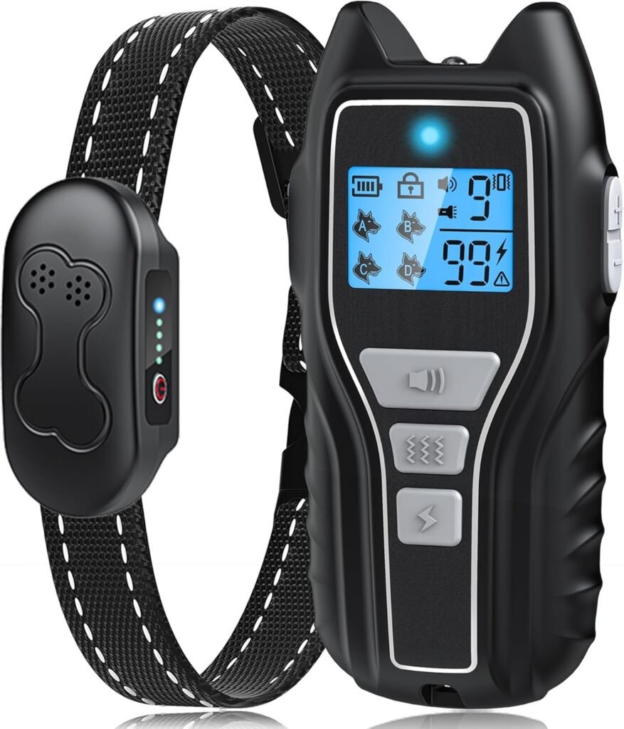 Dog Shock Collar with Remote Control - Rechargeable Dog Training Collar, IPX7 Waterproof E Collar for Dogs with Safe Modes Flashlight Beep Vibration Shock Ideal for All Dog Sizes (8-150lbs)