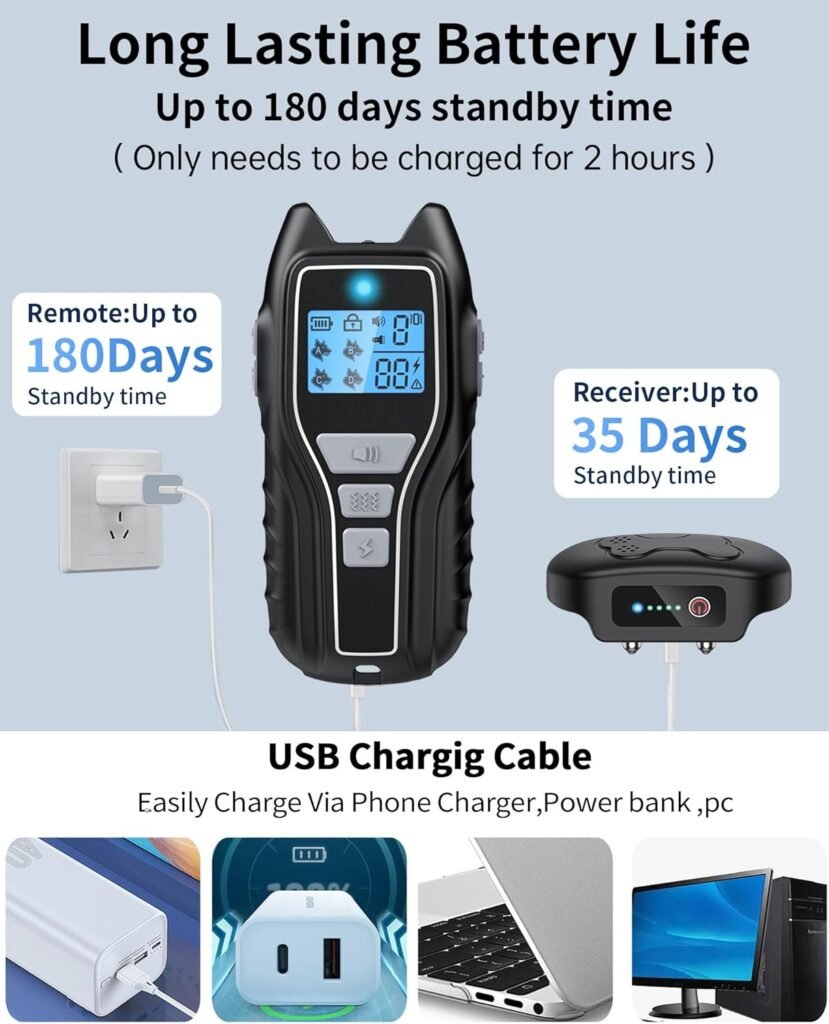 Dog Shock Collar with Remote Control - Rechargeable Dog Training Collar, IPX7 Waterproof E Collar for Dogs with Safe Modes Flashlight Beep Vibration Shock Ideal for All Dog Sizes (8-150lbs)