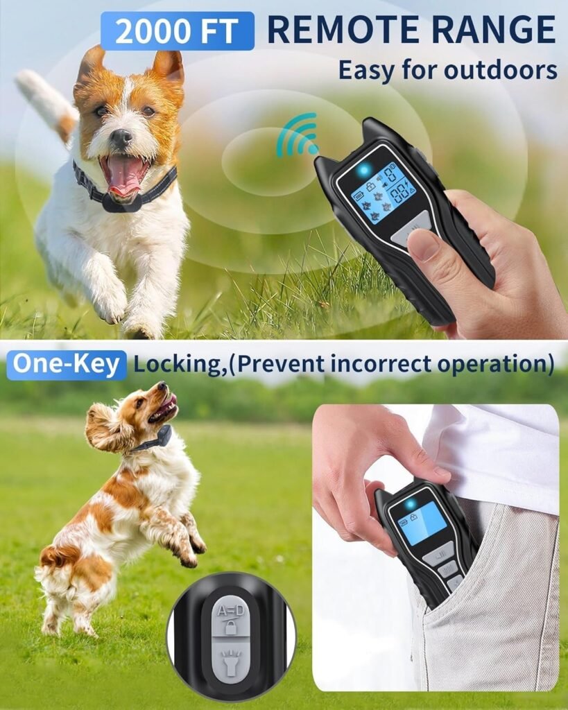 Dog Shock Collar with Remote Control - Rechargeable Dog Training Collar, IPX7 Waterproof E Collar for Dogs with Safe Modes Flashlight Beep Vibration Shock Ideal for All Dog Sizes (8-150lbs)