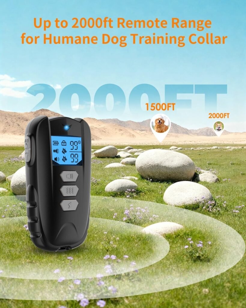 Dog Shock Collar with Remote Control – Shock Collar for Dogs 10–120 lbs, 2000FT Long Range IPX7 Waterproof Rechargeable Dog Training Collar with Safe Modes Beep Vibration Shock Flashlight Black