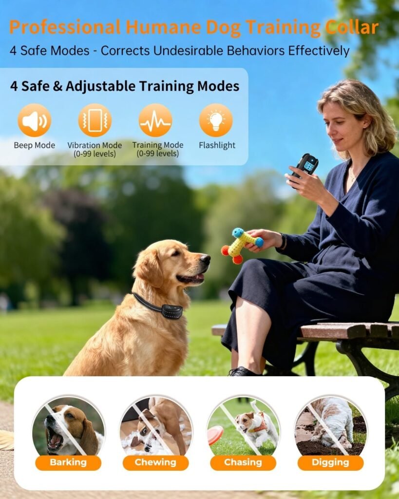 Dog Shock Collar with Remote Control – Shock Collar for Dogs 10–120 lbs, 2000FT Long Range IPX7 Waterproof Rechargeable Dog Training Collar with Safe Modes Beep Vibration Shock Flashlight Black