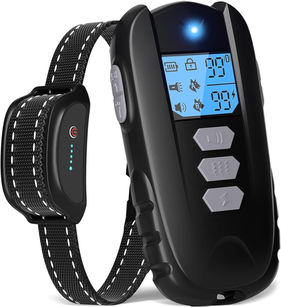 Dog Shock Collar with Remote Control – Shock Collar for Dogs 10–120 lbs, 2000FT Long Range IPX7 Waterproof Rechargeable Dog Training Collar with Safe Modes Beep Vibration Shock Flashlight Blk