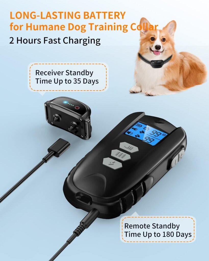 Dog Shock Collar with Remote Control – Shock Collar for Dogs 10–120 lbs, 2000FT Long Range IPX7 Waterproof Rechargeable Dog Training Collar with Safe Modes Beep Vibration Shock Flashlight Blk