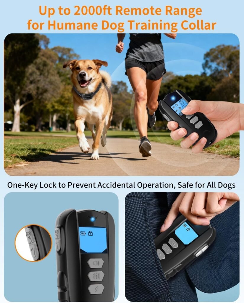 Dog Shock Collar with Remote Control – Shock Collar for Dogs 10–120 lbs, 2000FT Long Range IPX7 Waterproof Rechargeable Dog Training Collar with Safe Modes Beep Vibration Shock Flashlight Blk