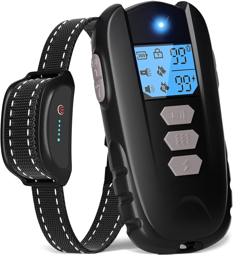 Dog Shock Collar with Remote Control – Shock Collar for Dogs 10–120 lbs, 2000FT Long Range IPX7 Waterproof Rechargeable Dog Training Collar with Safe Modes Beep Vibration Shock Flashlight Black
