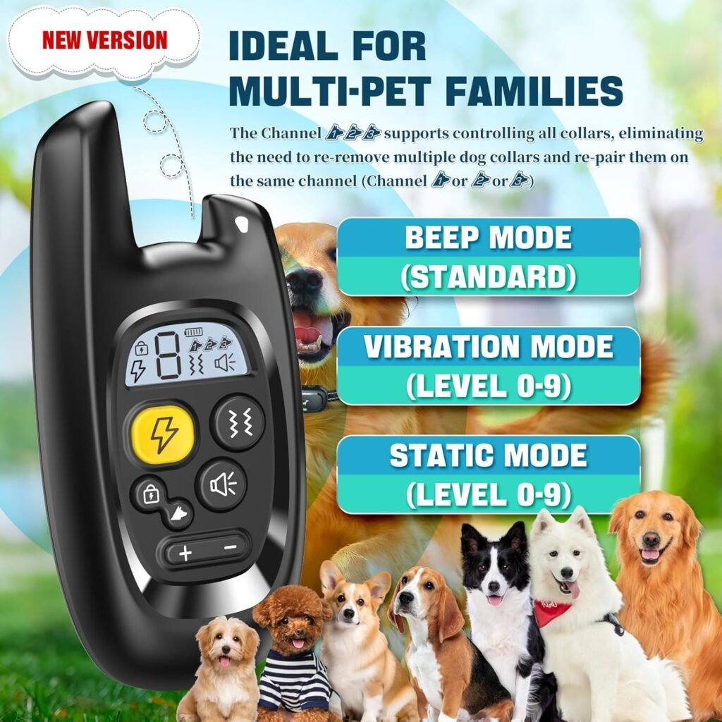 Dog Shock Collar with Remote Control- Training Collar for Small Medium Large Dogs, Electric Collar for Dogs Training Rechargeable, E Collar with Beep, Vibration Shock-Lock Keypad