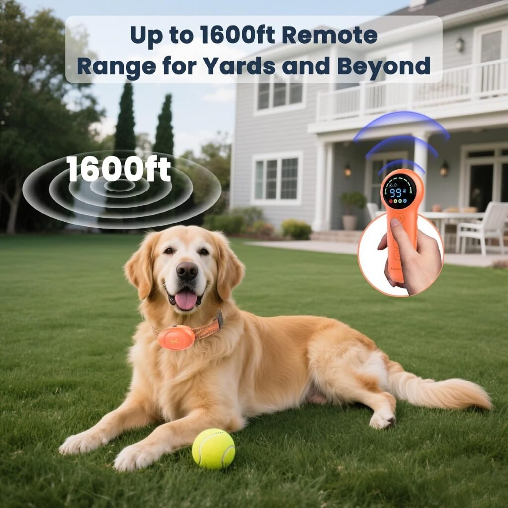 Dog Shock Collar with Soft Neoprene Padded - Training Modes E Collar with 1600FT Remote Control for 5–120 lbs Large Medium Small Dogs, IPX7 Waterproof, Orange
