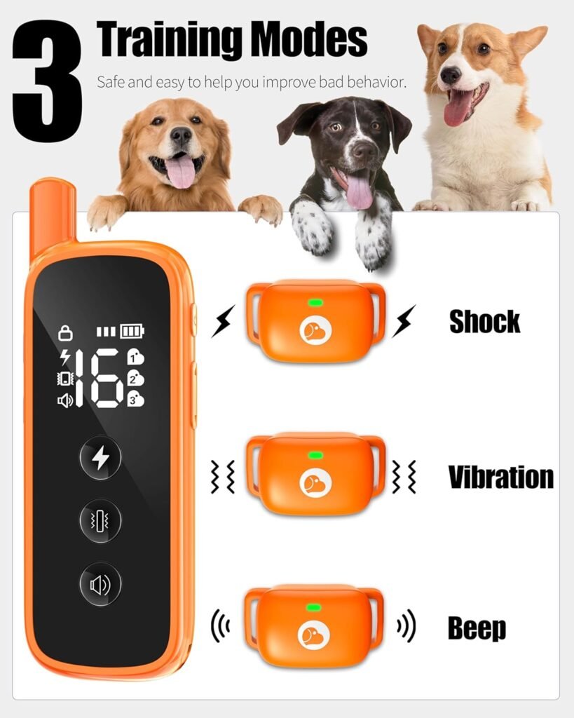 Dog Training Collar - 2600FT Dog Shock Collar with Remote Control, Beep/Vibration/Shock, Security Lock, IP68 Waterproof Rechargeable Electric Collar for All Breeds (Orange) Dog Training Collar - 2600FT Dog Shock Collar with Remote Control, Beep/Vibration/Shock, Security Lock, IP68 Waterproof Rechargeable Electric Collar for All Breeds (Orange)