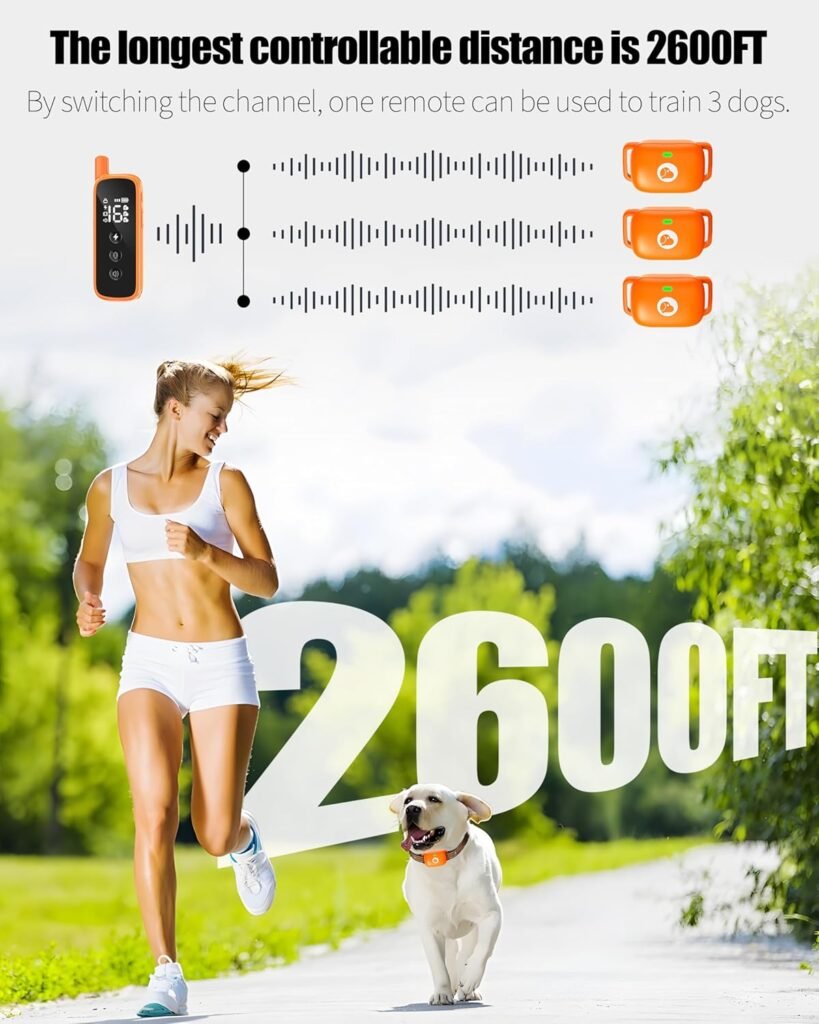 Dog Training Collar - 2600FT Dog Shock Collar with Remote Control, Beep/Vibration/Shock, Security Lock, IP68 Waterproof Rechargeable Electric Collar for All Breeds (Orange) Dog Training Collar - 2600FT Dog Shock Collar with Remote Control, Beep/Vibration/Shock, Security Lock, IP68 Waterproof Rechargeable Electric Collar for All Breeds (Orange)