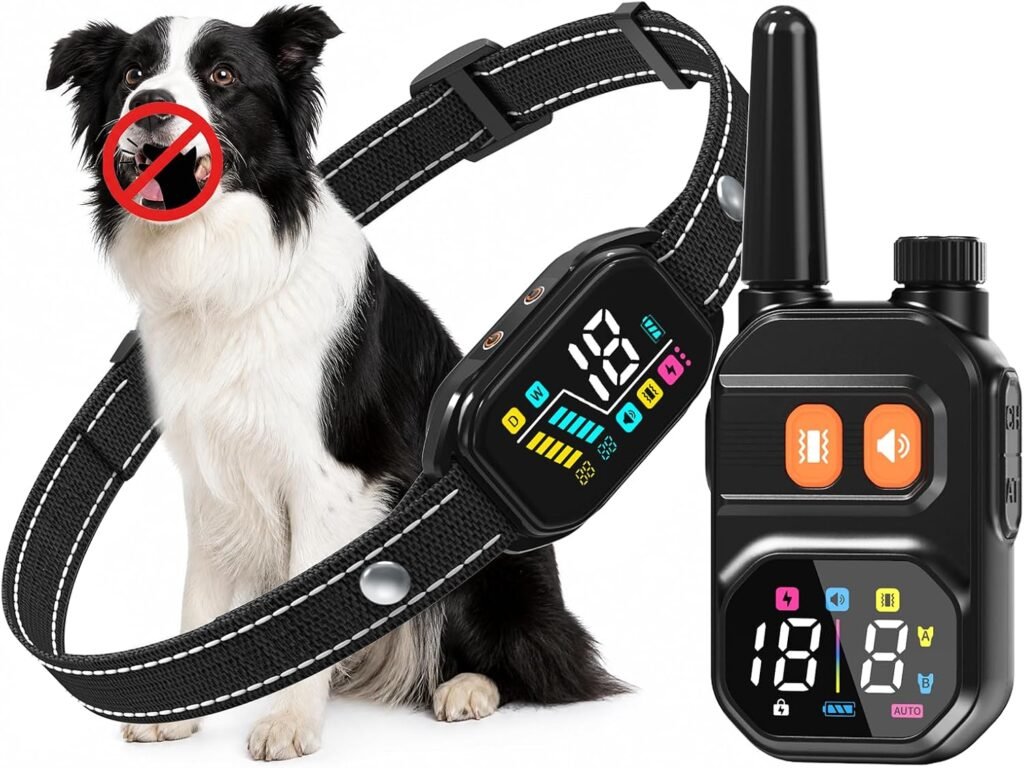 Dog Training Collar with Remote: 2-in-1 Manual Auto Bark Control, Training Modes, IP67, Rechargeable Shock Collar for Outdoor Walks Owner Away, 5-26IN