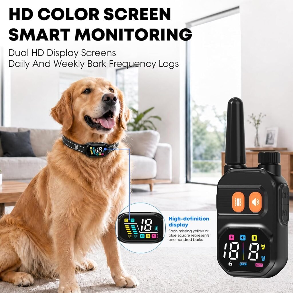 Dog Training Collar with Remote: 2-in-1 Manual Auto Bark Control, Training Modes, IP67, Rechargeable Shock Collar for Outdoor Walks Owner Away, 5-26IN