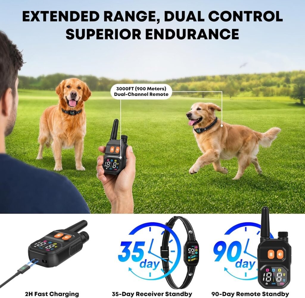 Dog Training Collar with Remote: 2-in-1 Manual Auto Bark Control, Training Modes, IP67, Rechargeable Shock Collar for Outdoor Walks Owner Away, 5-26IN