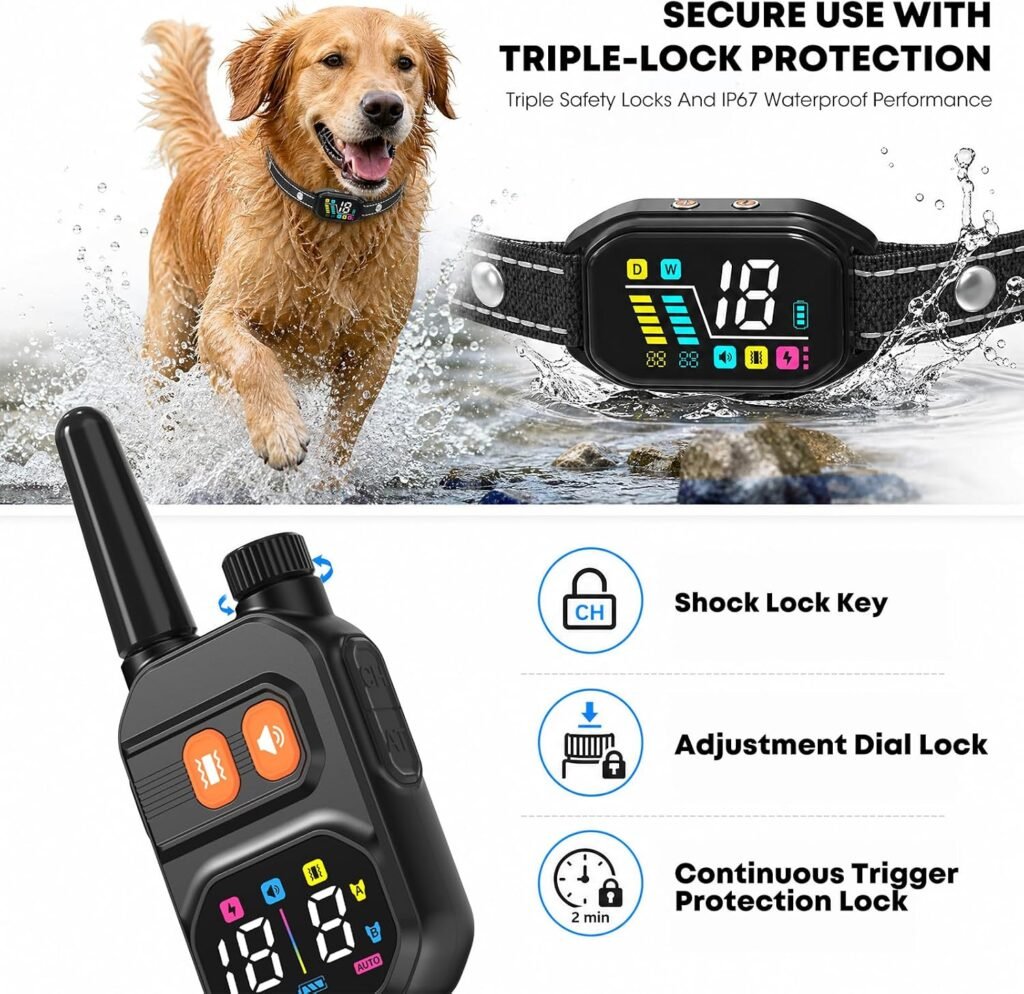 Dog Training Collar with Remote: 2-in-1 Manual Auto Bark Control, Training Modes, IP67, Rechargeable Shock Collar for Outdoor Walks Owner Away, 5-26IN