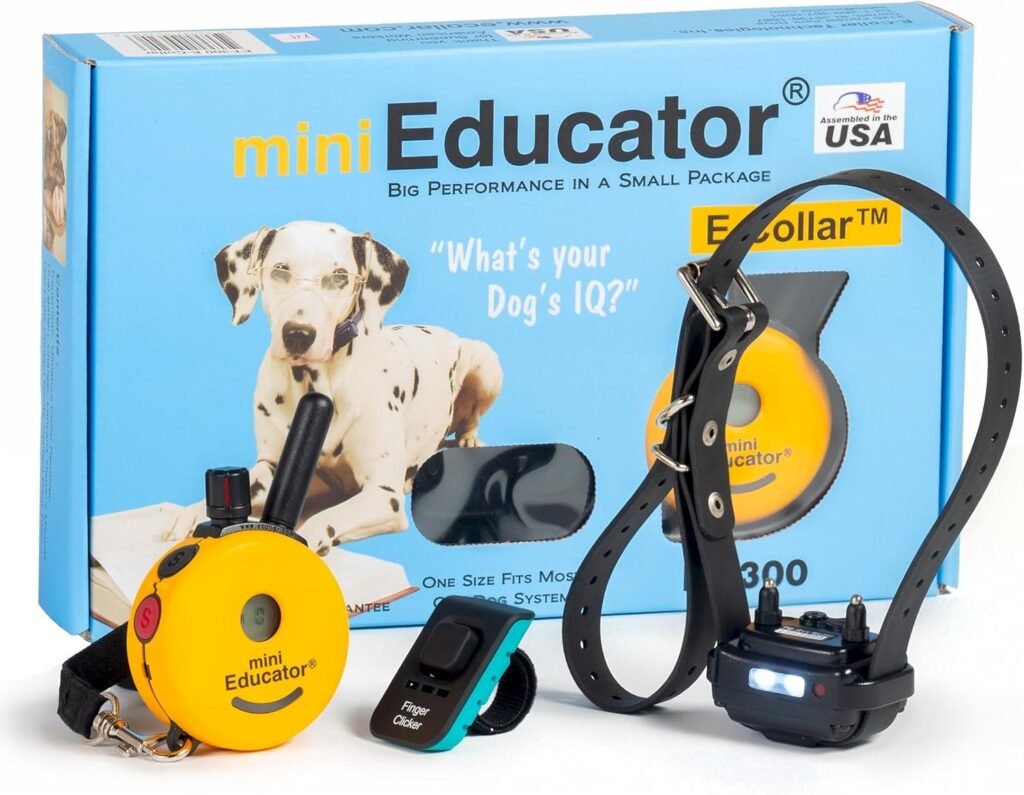 E-Collar ET-300 Mini Educator Remote Dog Training Collar –/2 Mile Waterproof, Premium Finger Clicker Trainer, Stimulation Levels + Vibration + Light + Sound – Dog Small to Medium, Yellow