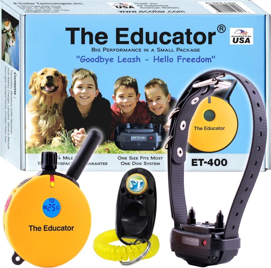Educator ET-400 E Collar for Dog Training with Remote -/4 Mile Range, Waterproof, Blunt Stimulation Levels, Tone or Vibration Mode, Night Tracking Light for Small, Medium Large Dogs