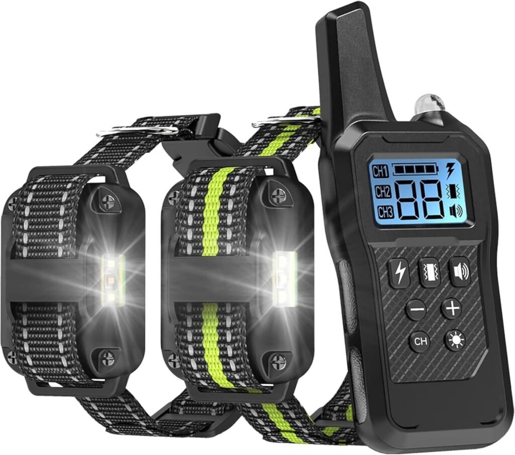 FunniPets Dog Shock Collar Pack - Dog Training Collar with Remote IP65 Waterproof E Collar for Dogs Training with Shock Vibrate Beep and Light Modes for Small Medium Large Dogs