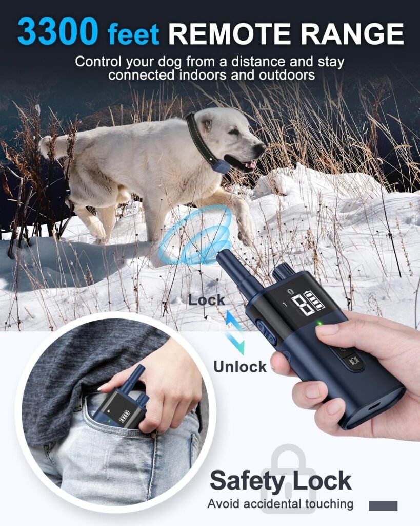 No Shock Dog Training Collar with Remote, Dog Vibration Collar with Controller Beep and Vibrate Only, Safe Lock Waterproof Rechargeable Vibrating Collars for Dogs(10-120 lbs)-No Prongs (Navy Blue)