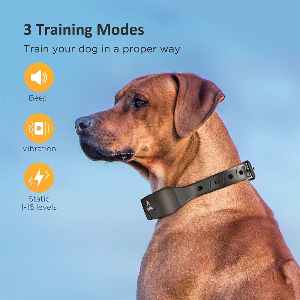 PATPET Dogs Training Collar with Remote - IPX7 Waterproof Shock Collar for Dogs with Modes (Beep/Vibration/16 Levels Static), 3000FT Rechargeable E Collar for Medium Large Dogs (10-140 lbs)