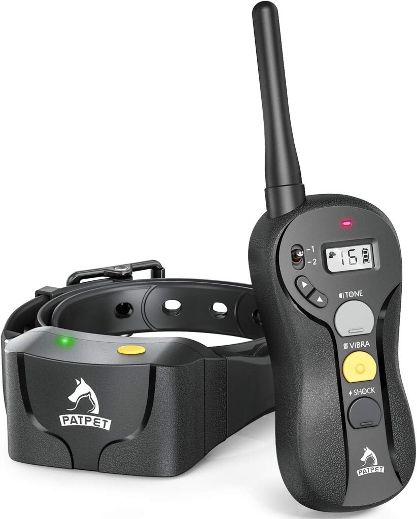 PATPET Dogs Training Collar with Remote - IPX7 Waterproof Shock Collar for Dogs with Modes (Beep/Vibration/16 Levels Static), 3000FT Rechargeable E Collar for Medium Large Dogs (10-140 lbs)