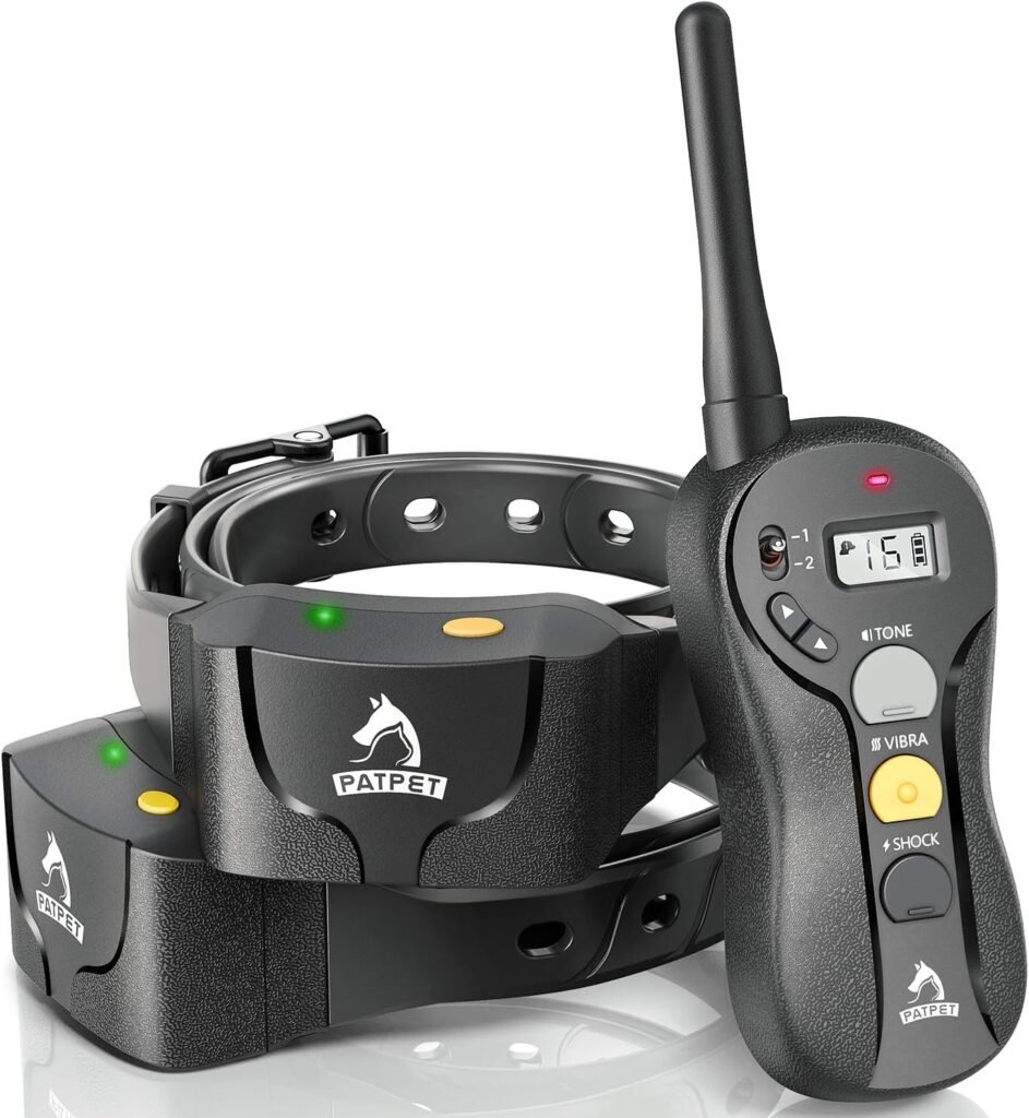 PATPET Dogs Training Collar with Remote - IPX7 Waterproof Shock Collar for Dogs with Modes (Beep/Vibration/16 Levels Static), 3000FT Rechargeable E Collar for Medium Large Dogs (10-140 lbs)