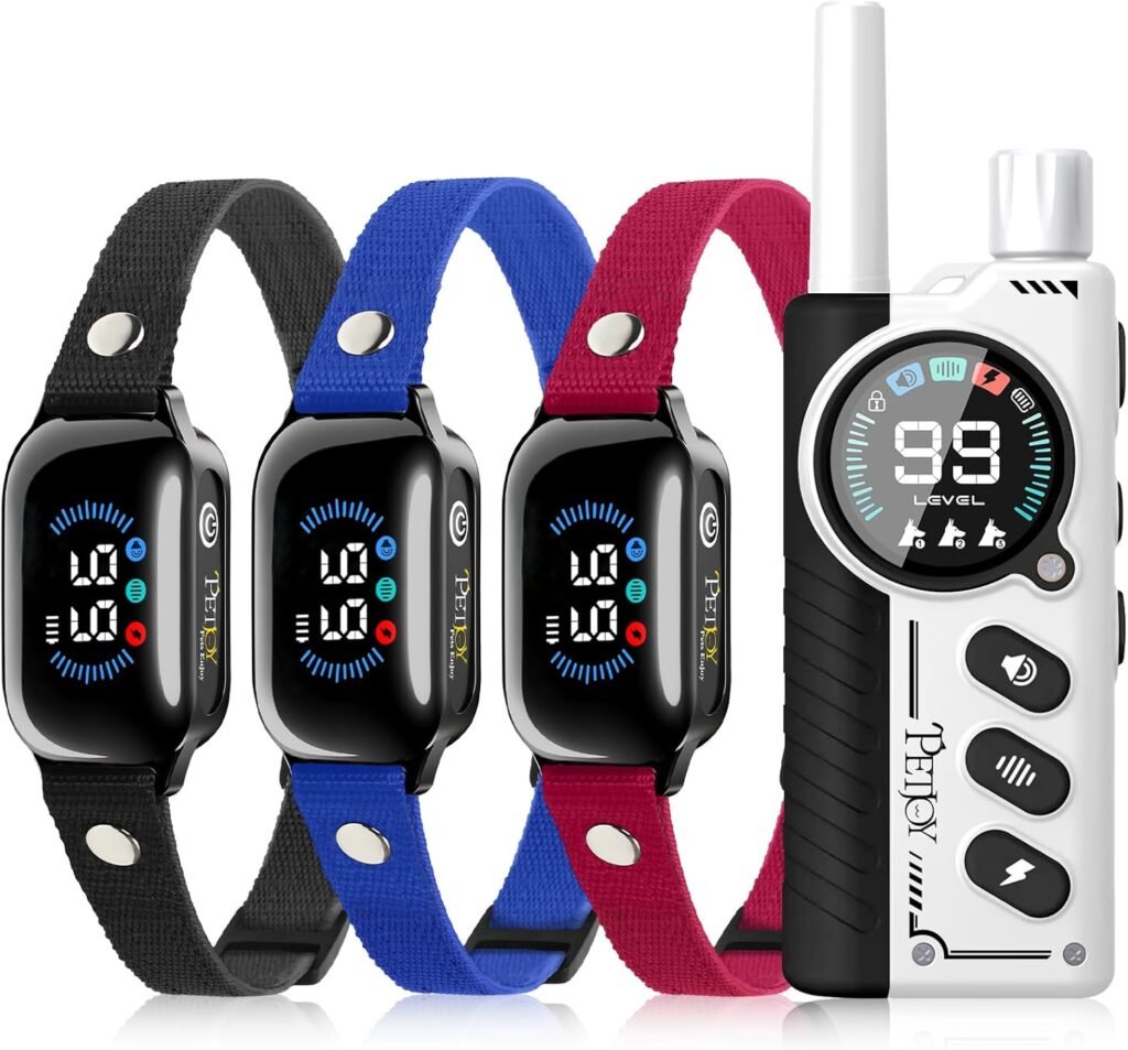 PetJoy 3-Dog Training Collars  Shock Collar for Dogs, with Lockable Shock - Shock Lock Mode Switches to Tone  Vibe Only, Includes Rechargeable Remote with 4000ft Range (9 Tones)