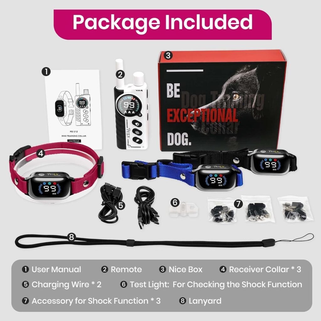 PetJoy 3-Dog Training Collars  Shock Collar for Dogs, with Lockable Shock - Shock Lock Mode Switches to Tone  Vibe Only, Includes Rechargeable Remote with 4000ft Range (9 Tones)