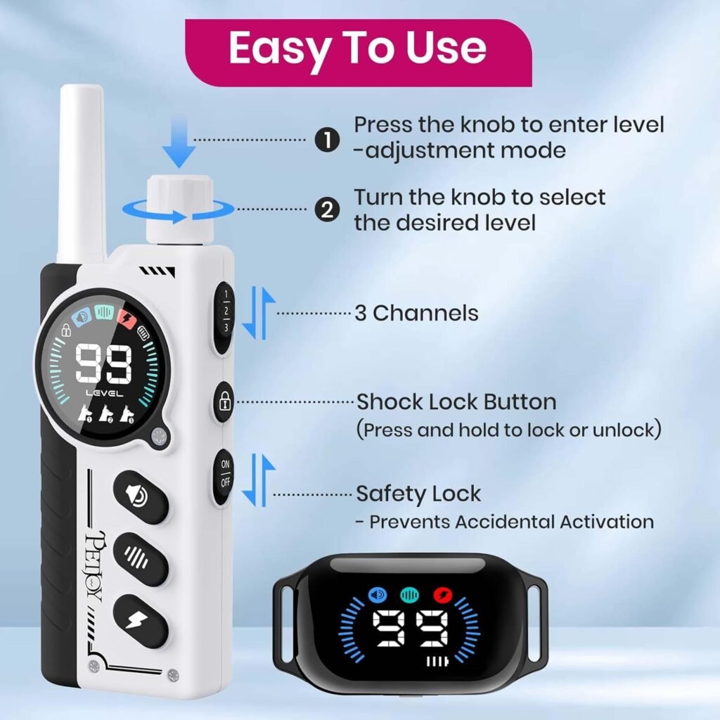 PetJoy 3-Dog Training Collars  Shock Collar for Dogs, with Lockable Shock - Shock Lock Mode Switches to Tone  Vibe Only, Includes Rechargeable Remote with 4000ft Range (9 Tones)