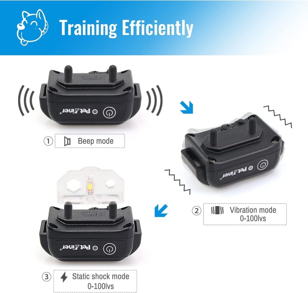 Petrainer Shock Collar for Dogs - Waterproof Rechargeable Dog Training E-Collar with Safe Correction Remote Training Modes, Shock, Vibration, Beep for Dogs Small, Medium, Large