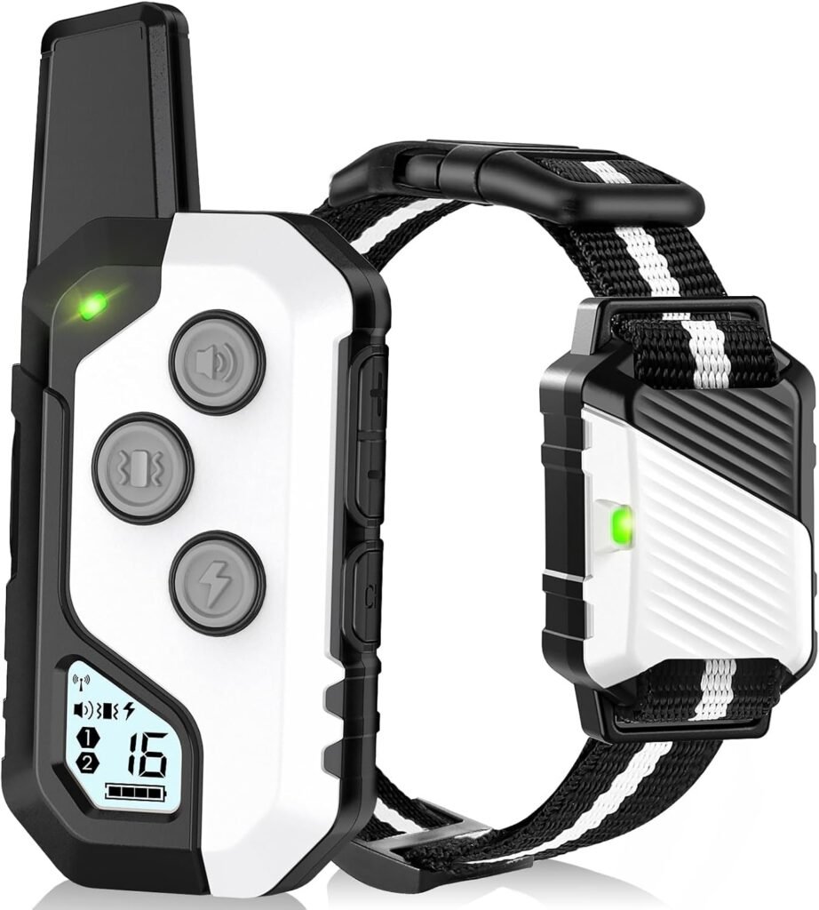 PIOUNS Shock Collar for Dogs, IP67 Waterproof Dog Training Collar with Remote, Training Modes with Beep, Vibration, and Safe Static, Rechargeable for Large Medium