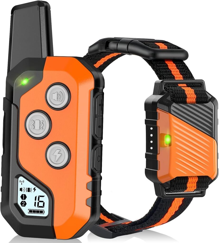 PIOUNS Shock Collar for Dogs, IP67 Waterproof Dog Training Collar with Remote, Training Modes with Beep, Vibration, and Safe Static, Rechargeable for Large Medium