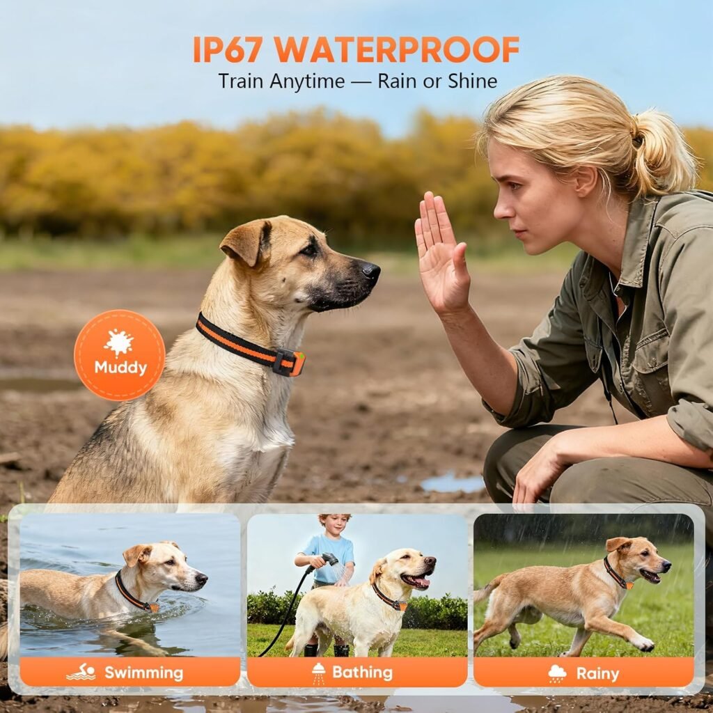 Shock Collar for Dogs, IP67 Waterproof Dog Training Collar with Remote, Training Modes (Beep, Vibration, Static), Rechargeable E Collar for Large and Medium Breeds